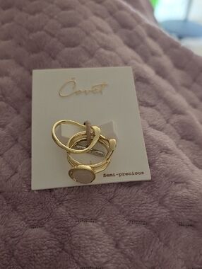 Covet Gold-Tone Stackable Ring Set with Cream Stone Accent